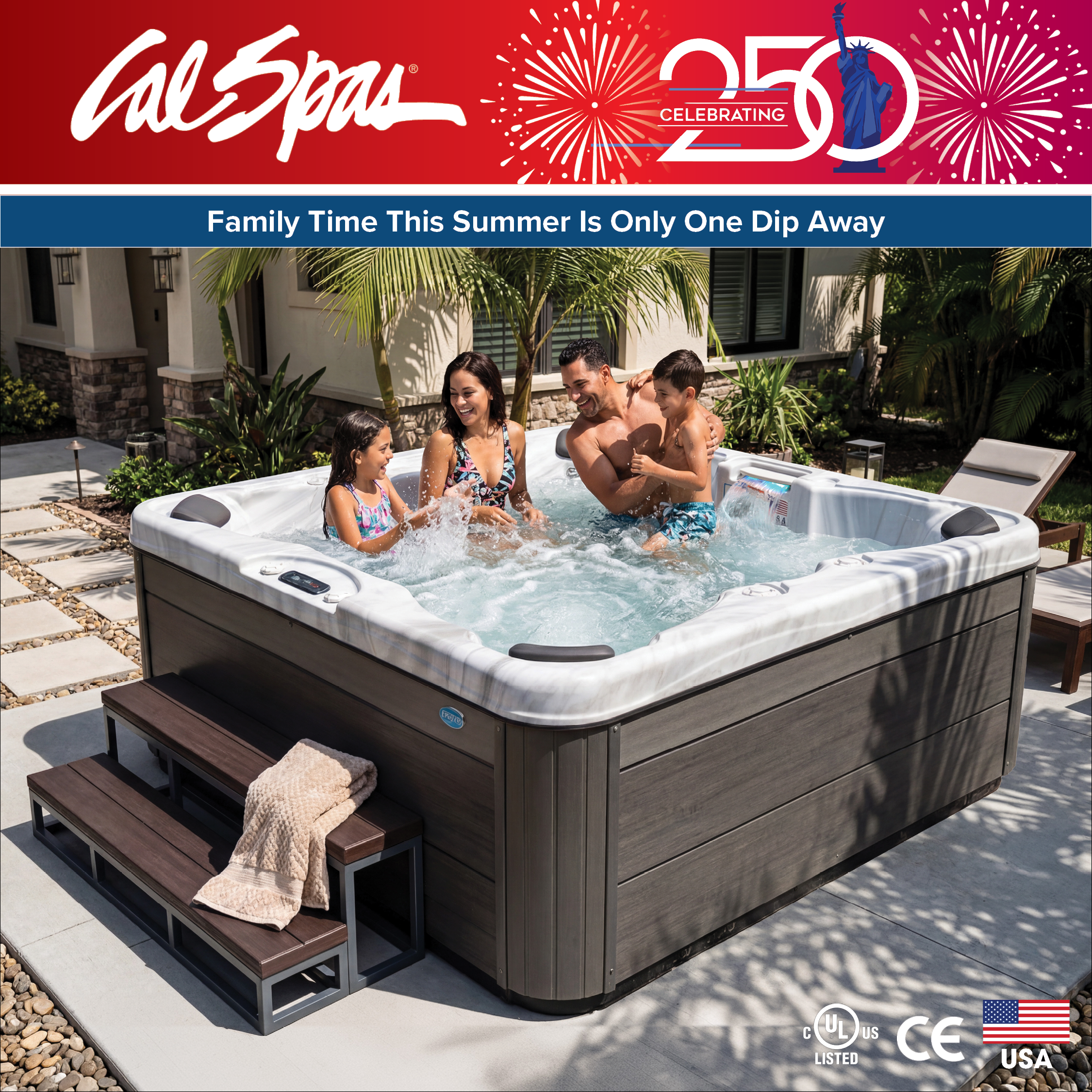 Calspas hot tub being used in a family setting - Odessa